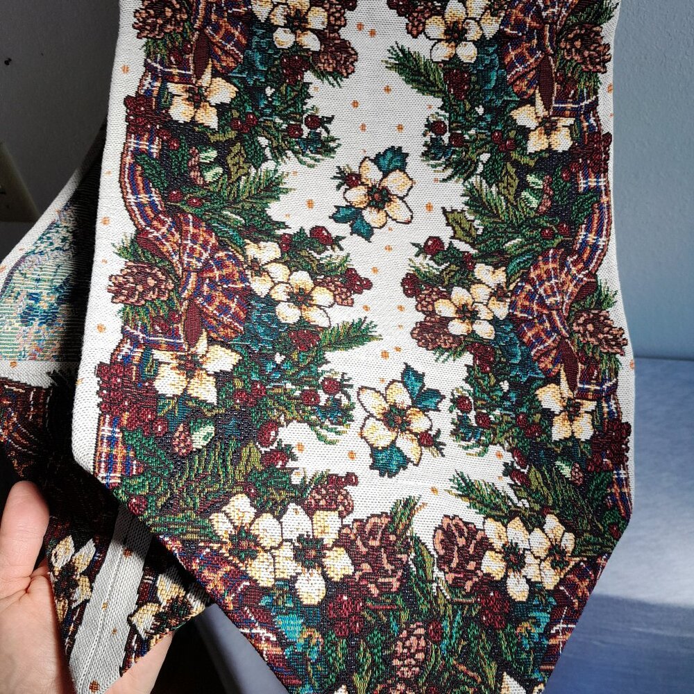 Tapestry Table Runner Goodwin Weavers Crown Christmas Festive Ribbon 68” X 12”